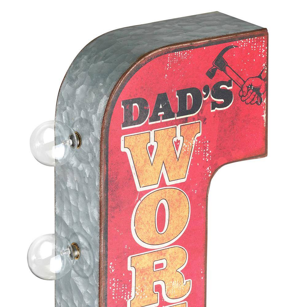 Galvanized Steel LED Dad's Workshop Marquee Sign