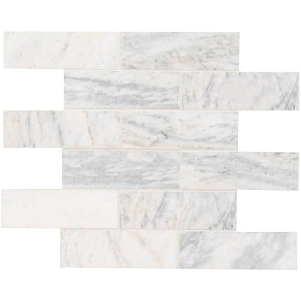 MSI Take Home Sample - Capri Blue Subway 6 in. x 6 in. Honed Mosaic Marble Floor and Wall Tile