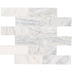 Capri Blue Subway 12 in. x 12 in. Honed Marble Mesh-Mounted Mosaic Floor and Wall Tile (0.97 sq. ft./Each)