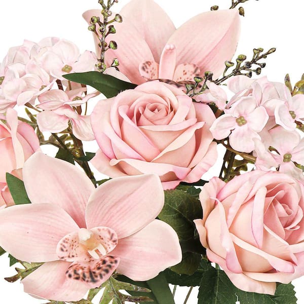LIVING LUXURY 16 in. Blush Pink Artificial Mixed Rose Cymbidium