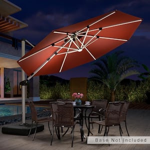 11 ft. Octagon Aluminum Solar powered LED Patio Outdoor Large Cantilever Umbrella Heavy Duty Sun Umbrella in Brick Red
