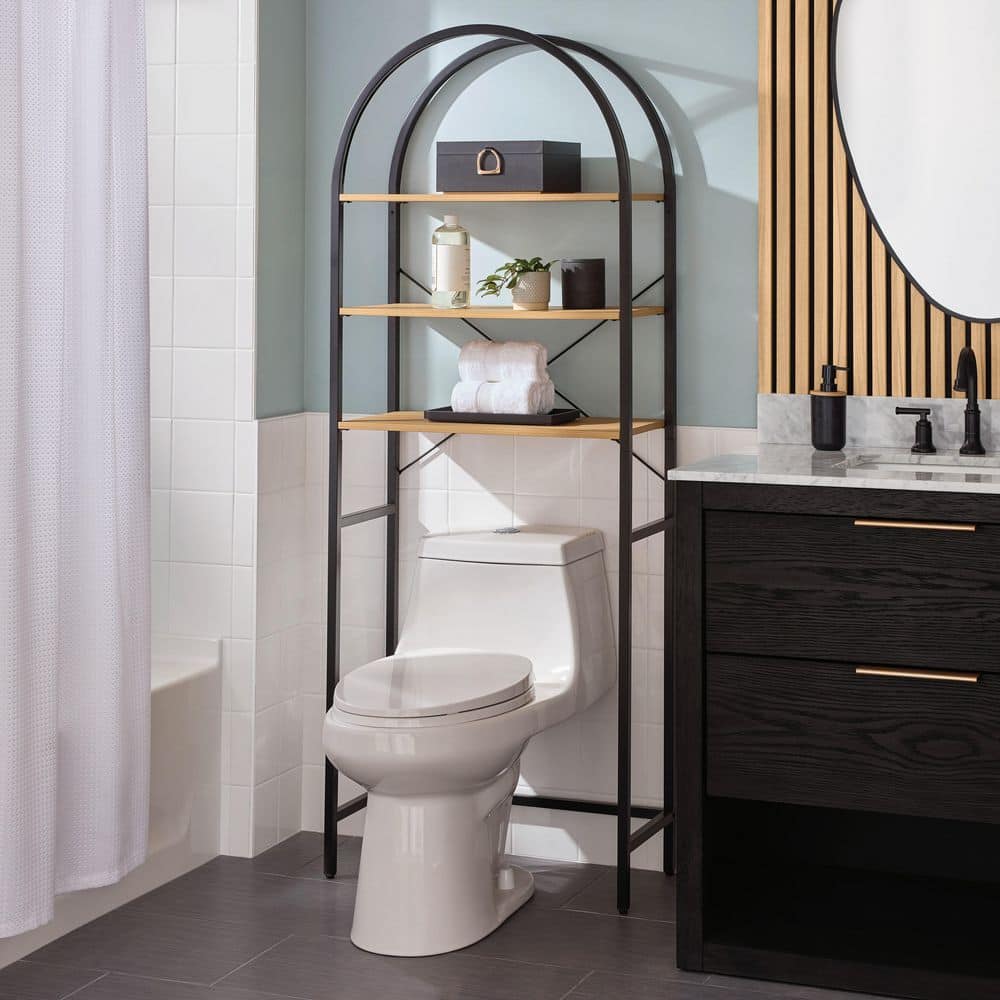 26 in. W x 68.2 in. H x 11 in. D Mixed Material Arched Natural Oak Over The Toilet Storage with Adjustable Shelves price history on PriceWatchPro