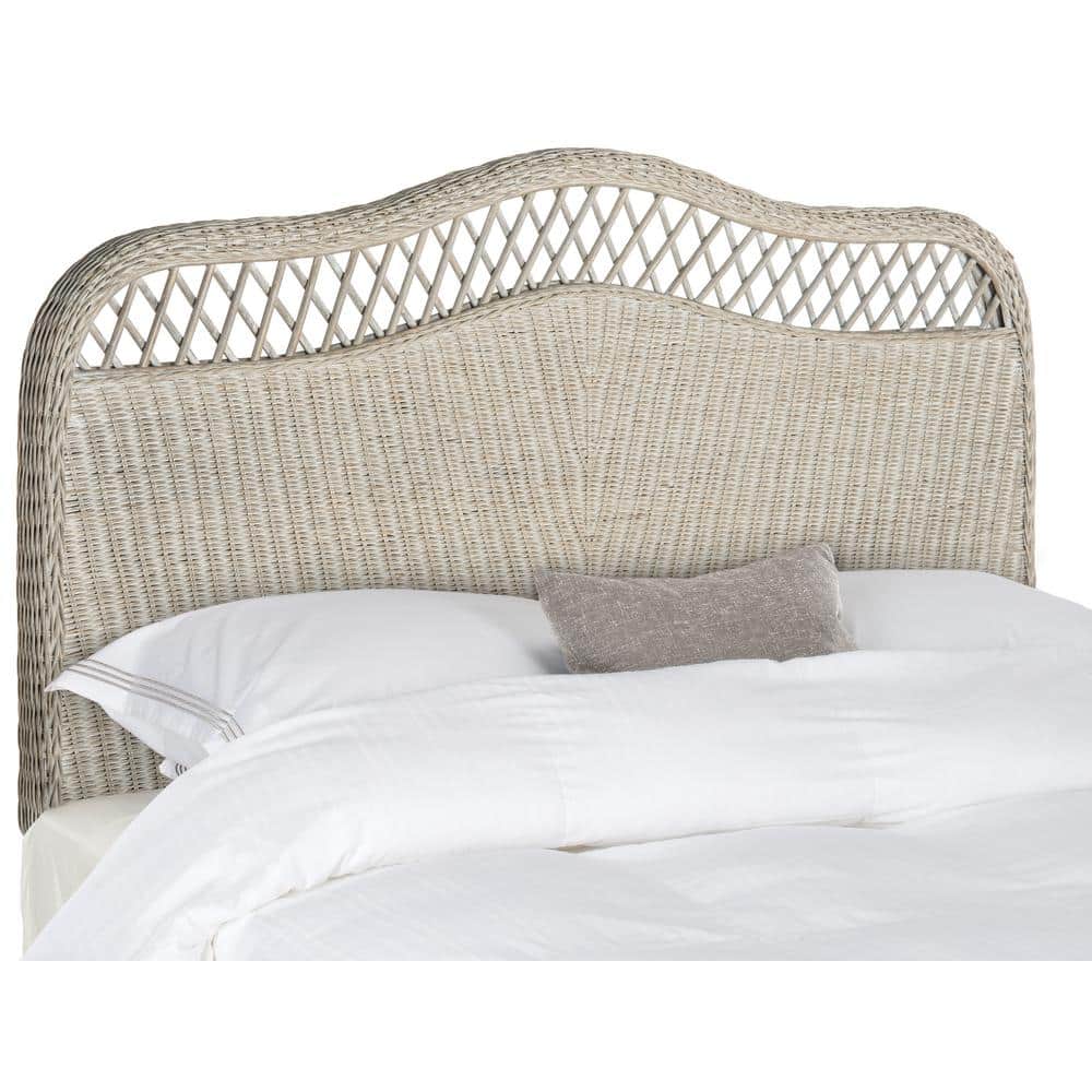 Antique Grey Queen Transitional Rattan Headboard