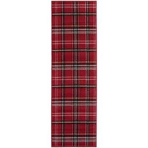 Grafix Red 2 ft. x 6 ft. Plaid Contemporary Runner Area Rug