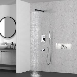 1-Spray Patterns 3-Function 10 in. Wall Mounted Dual Shower Heads with Handheld and Tub Faucet in Chrome