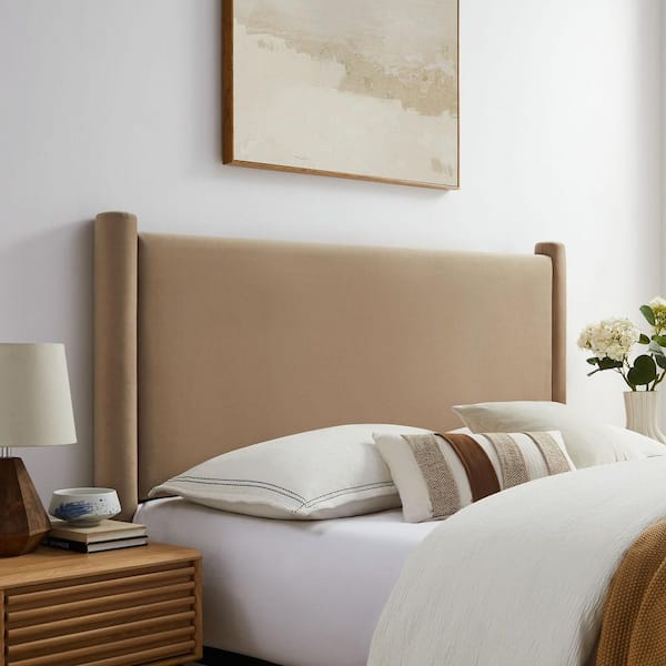 Rael Queen Upholstered Headboard with Pillars in Taupe