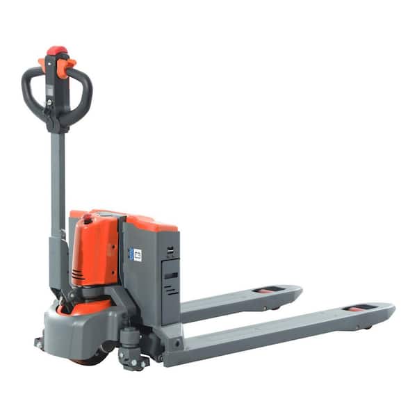 Lithium Battery 24-Volt/20AH 3300 lbs. Full Electric Pallet Jack Truck w/ 48 in. x 27 in. Fork 3 in. Lowered Orange