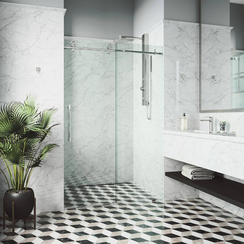 Cass 76" High Chrome Frameless Sliding Shower Door with Clear Glass