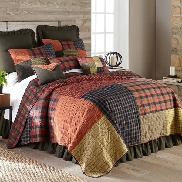 DONNA SHARP Woodland Square Red Cotton Queen Quilt Set