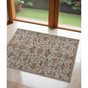 Gray and Gold 2 ft. x 3 ft. Floral Area Rug