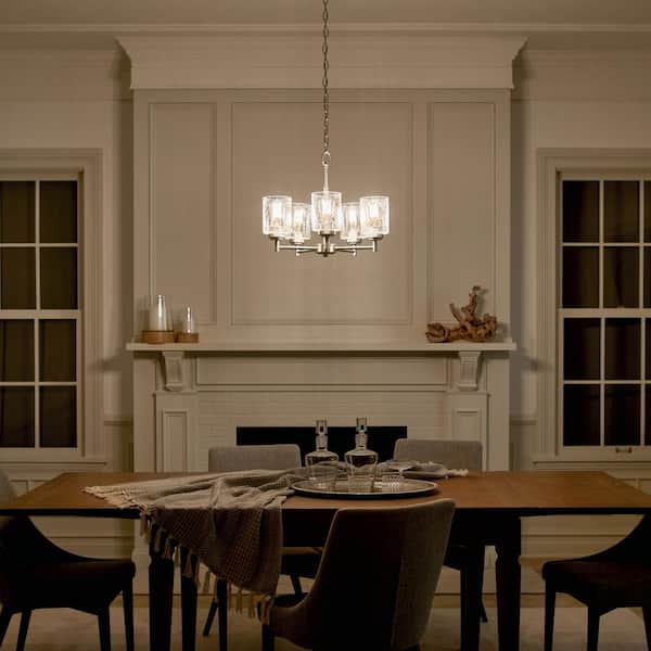 Clear Seeded Glass Shade, Winslow 5 Light Brushed Nickel Chandelier With Clear Seeded Glass Shade