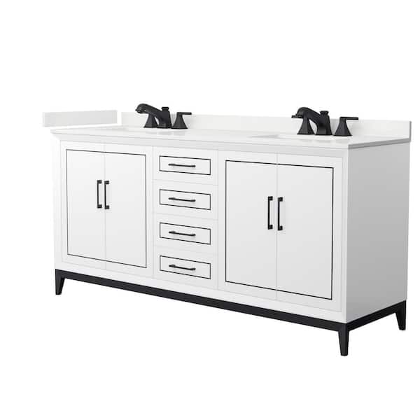 Wyndham Collection Marlena 72 in. W x 22 in. D x 35.25 in. H Double Bath Vanity in White with White Quartz Top