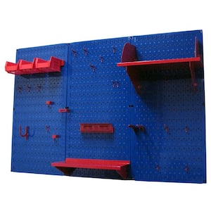 32 in. x 48 in. Metal Pegboard Standard Tool Storage Kit with Blue Pegboard and Red Peg Accessories