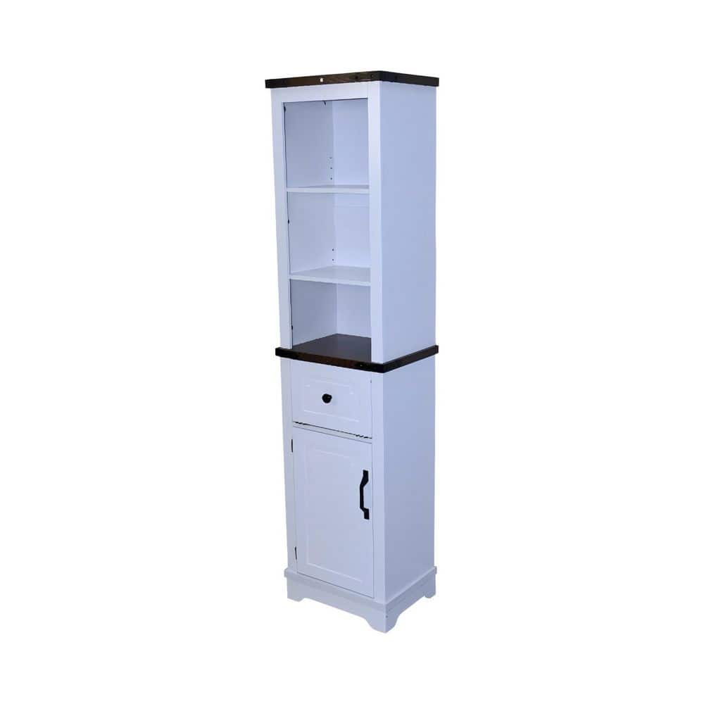 15.55 in. W x 11.61 in. D x 63 in. H White Freestanding Linen Cabinet with Adjustable Shelves and Storage Drawer