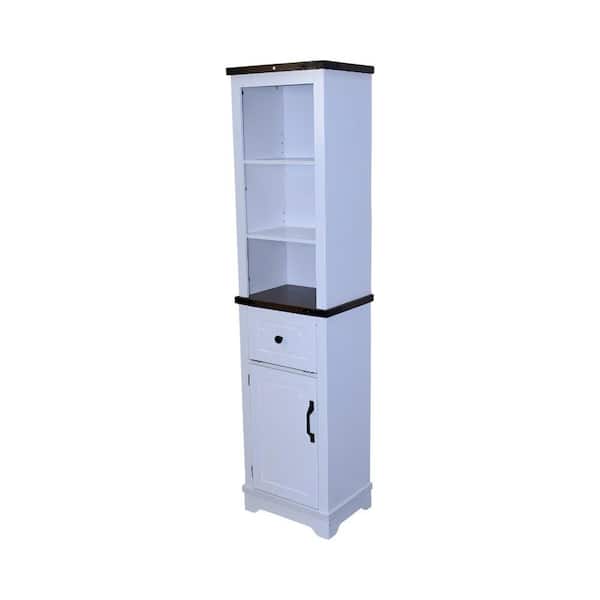 15.55 in. W x 11.61 in. D x 63 in. H White Freestanding Linen Cabinet with Adjustable Shelves and Storage Drawer