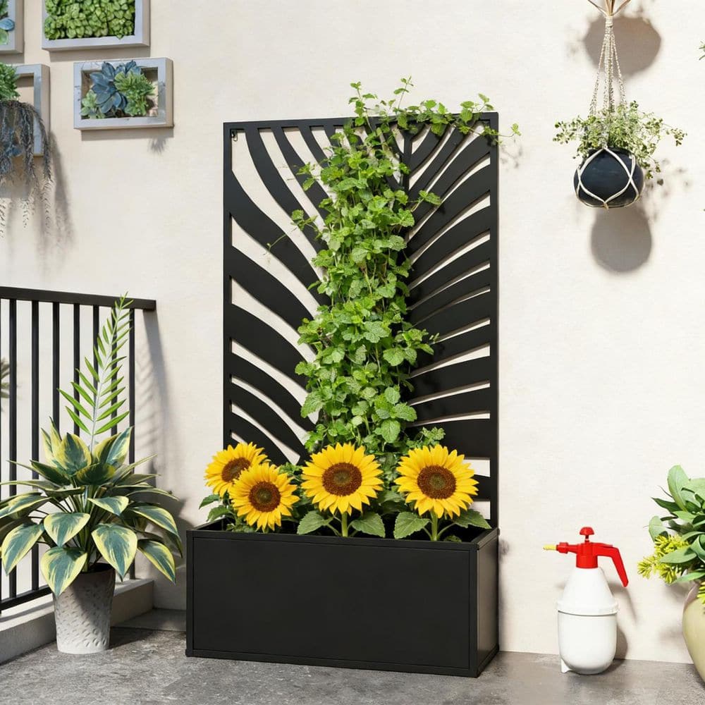 Freestanding Black Metal Raised Garden Bed with Trellis and Privacy Panel (24 in. L x 9.1 in. W x 44.5 in. H) price history on PriceWatchPro