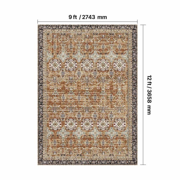 SKYSHALO Brown Green 9 ft. x 12 ft. Area Rug, Washable, Non-Slip