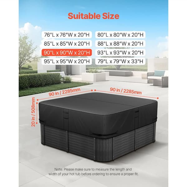 Outdoor Hot Tub Cover, 90 x 90 x 20 in. Weather-Resistant, Waterproof Protector, 600D Durable Oxford Fabric 2025 Update