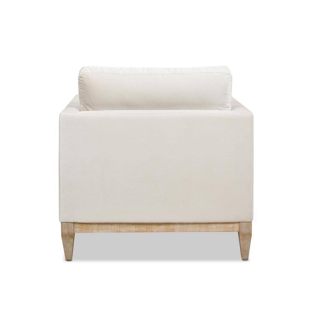 French Beige Velvet Luxe 36" Wood Base Armchair