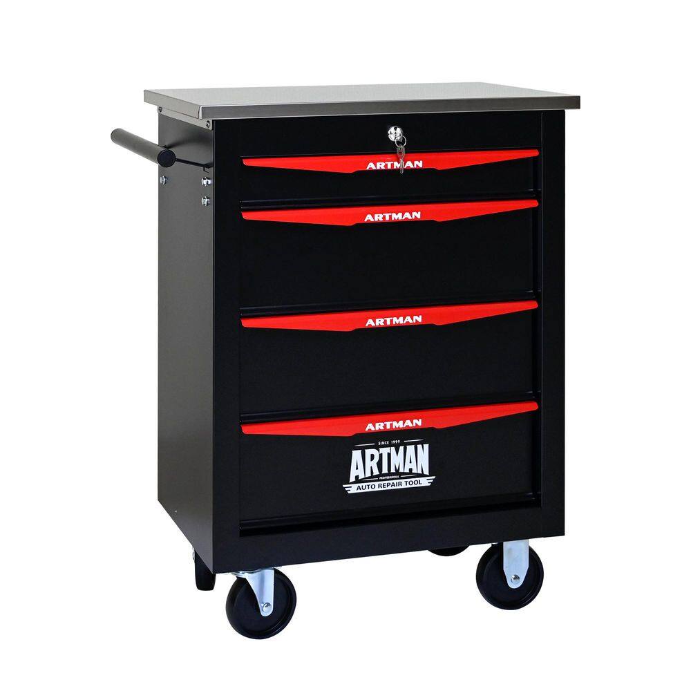 13.58 in. W 4 Drawer Rolling Metal Tool Carts Storage with Lock, Stainless Steel Roof and Push Rod price history on PriceWatchPro