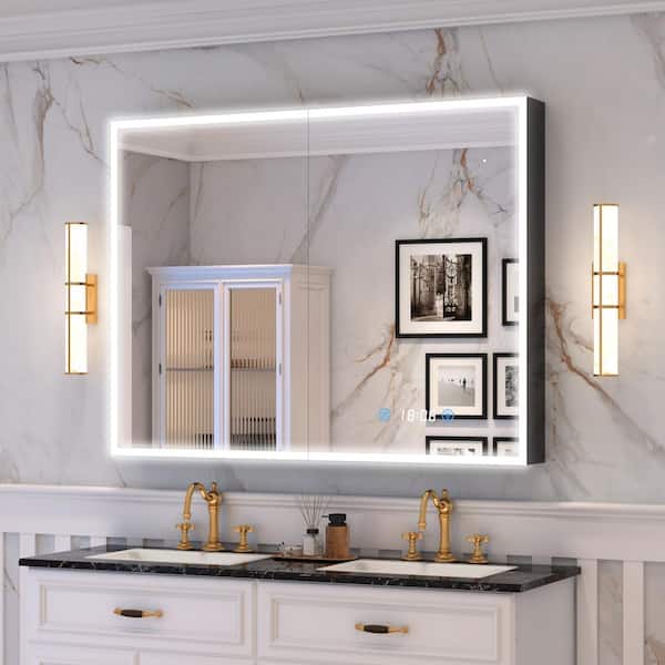 48 in. W x 36 in. H Rectangular Aluminum Flowing LED Light Surface Mount Medicine Cabinet with Mirror Dimmable