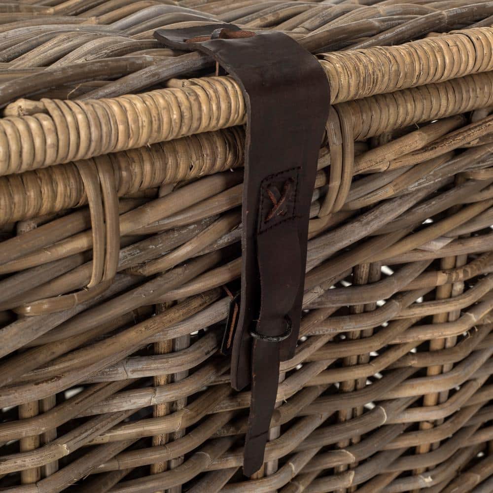 Gray Woven Kubu Rattan Trunk Organizer with Faux Leather Straps