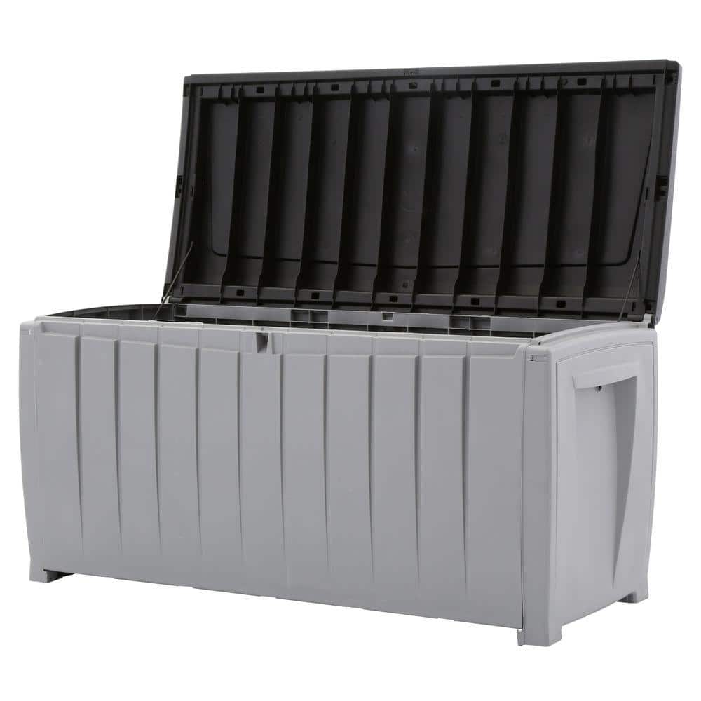 Keter 90 Gallon Black and Gray Lockable Plastic Deck Box
