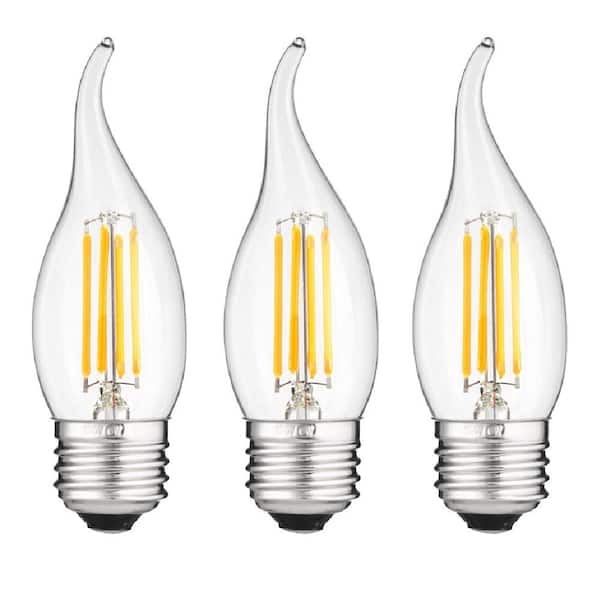Sunlite 40-Watt Equivalent CA11 ENERGY STAR Dimmable Clear Chandelier LED Light Bulb in Warm White, 2700K (3-Pack)