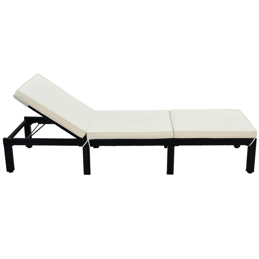 Black Outdoor Adjustable PE Rattan Wicker Outdoor Chaise Lounge Chair with 
