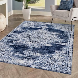 Alhambra Ornate Medallion Modern Navy/Ivory 4 ft. x 6 ft. Area Rug