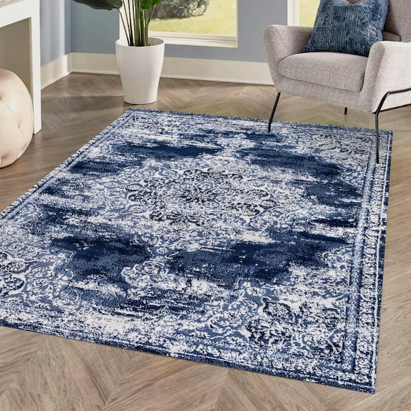 Alhambra Ornate Medallion Modern Navy/Ivory 8 ft. x 10 ft. Area Rug