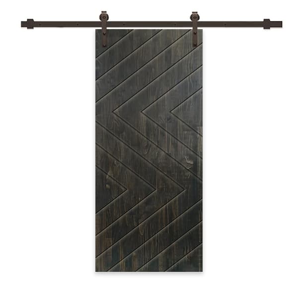 CALHOME 42 in. x 96 in. Charcoal Black Stained Pine Wood Modern Interior Sliding Barn Door with Hardware Kit