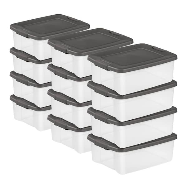 25 qt. Shelf Tote Driftwood Lid Clear Base with Platinum Latches(36-Pack)