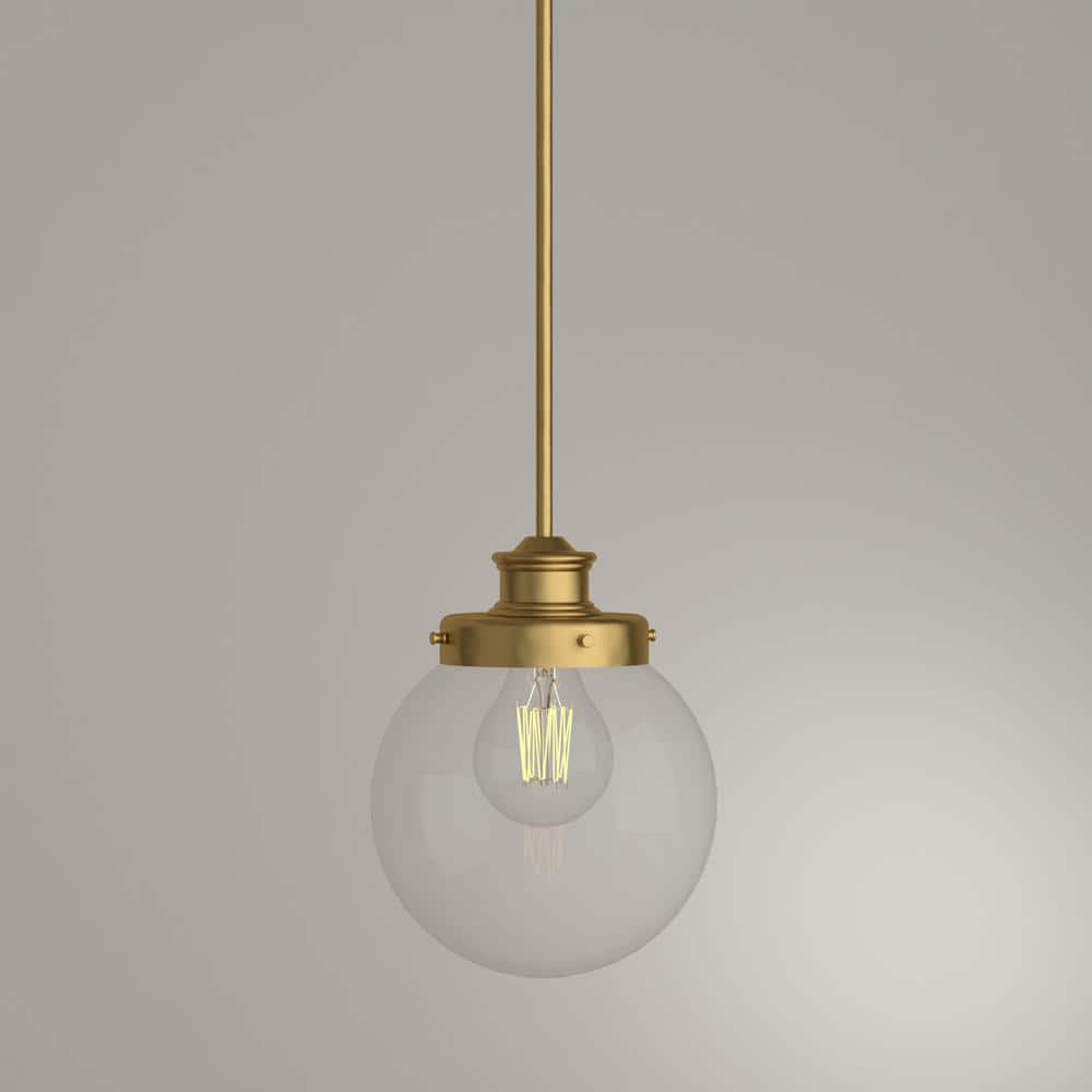 Elegant Mini Globe Pendant in Natural Brass with Clear Glass