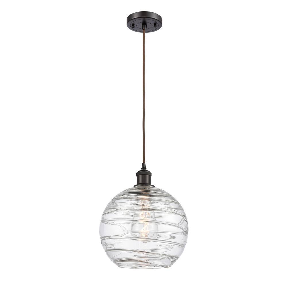 Athens Deco Swirl 1-Light Oil Rubbed Bronze Clear Deco Swirl Shaded Pendant Light with Clear Deco Swirl Glass Shade price history on PriceWatchPro