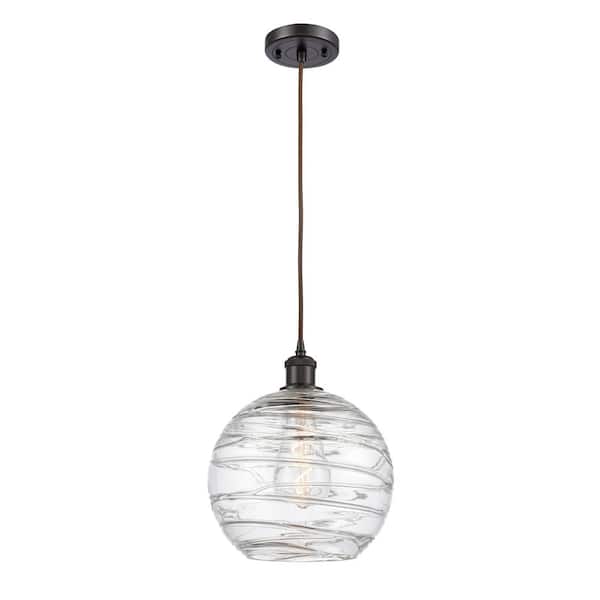 Innovations Athens Deco Swirl 1-Light Oil Rubbed Bronze Clear Deco Swirl Shaded Pendant Light with Clear Deco Swirl Glass Shade