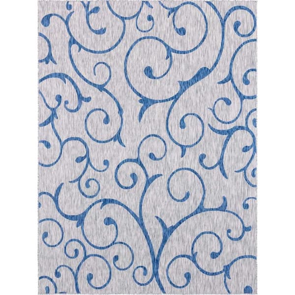 Unique Loom Outdoor Curl Cloud Gray 9 ft. x 12 ft. Area Rug