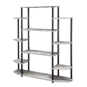 52.5 in. Faux Birch and Black Metal 10-Shelf Etagere Bookcase with Open Back