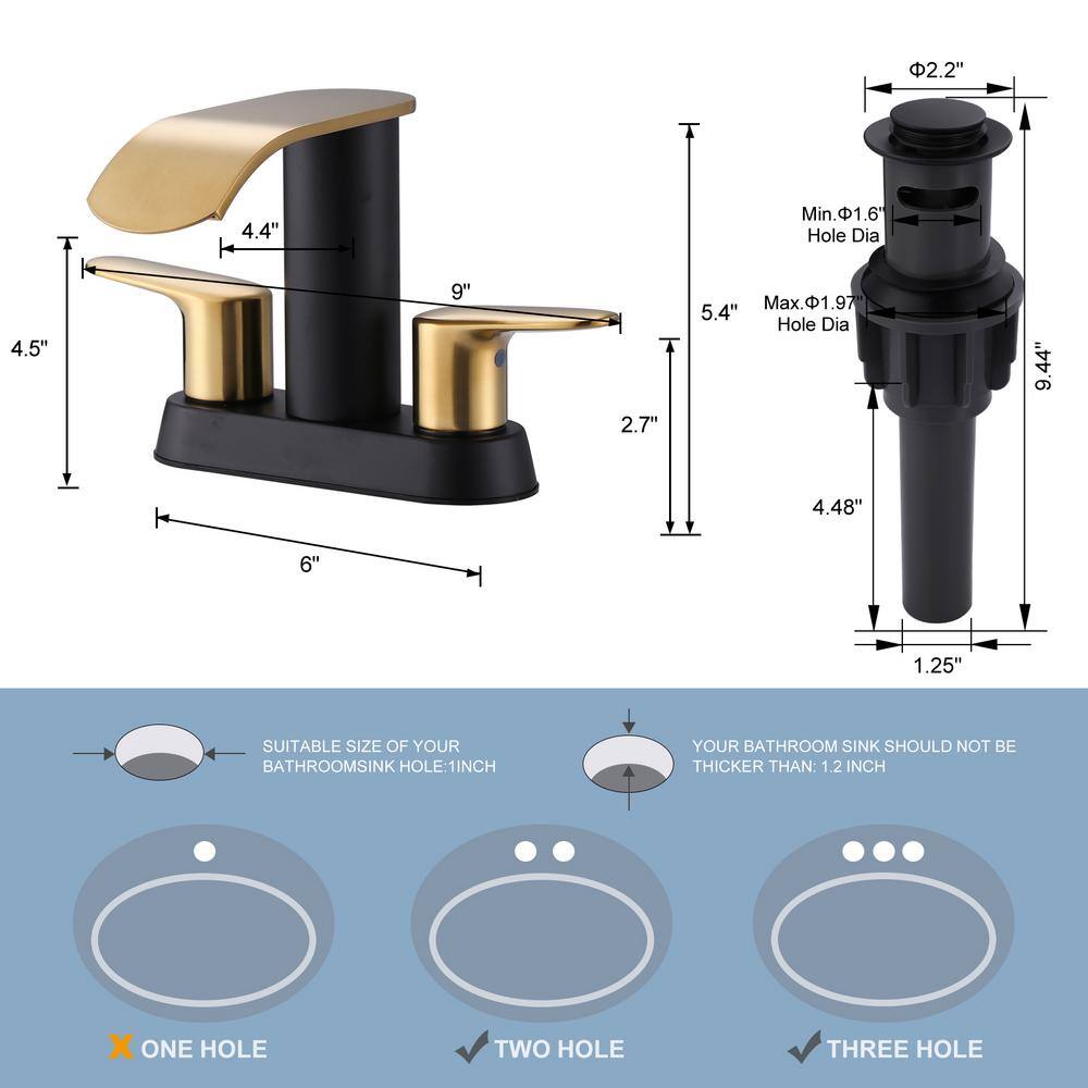 Gold and Matte Black Stainless Steel Double Handle Waterfall Bathroom Faucet