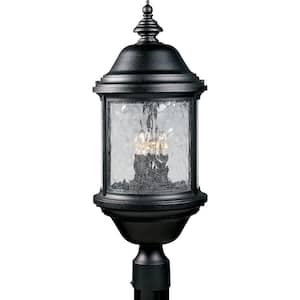 Ashmore Collection 3-Light Textured Black Water Seeded Glass New Traditional Outdoor Post Lantern Light