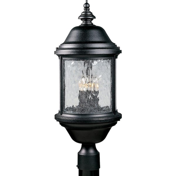 Progress Lighting Ashmore Collection 3-Light Textured Black Water Seeded Glass New Traditional Outdoor Post Lantern Light