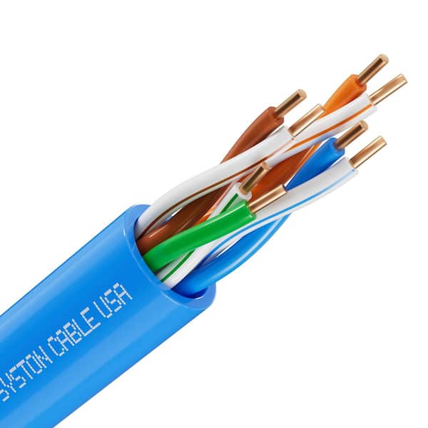 Syston Cable Technology 20 ft. Blue CMR/CL3R Cat 5e 350 MHz 24 AWG Solid Bare Copper Ethernet Network Data Cable - Bulk No Ends Heat Resistant