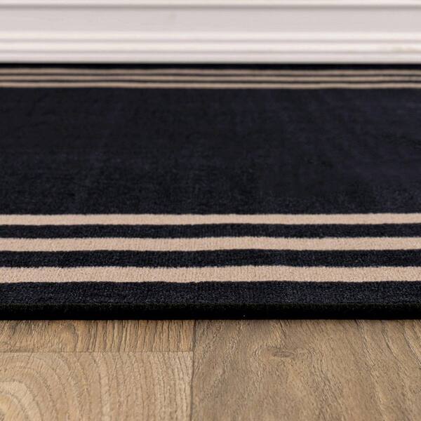 World Rug Gallery Classic Solid Border Midnight Black Power Loomed Indoor 2 ft. x 10 ft. Runner Rug
