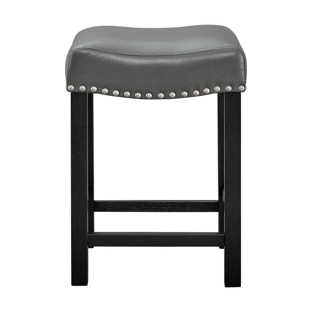 Aspen 24" Gray Faux Leather and Ebony Wood Swivel Counter Stool Set of 2