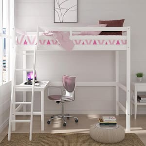 White Baylor Wood Twin Loft Bunk Bed with Study Desk