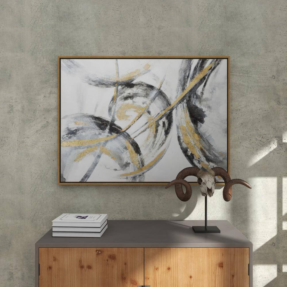 Gold and Gray Abstract Canvas Wall Art with Fir Wood Frame