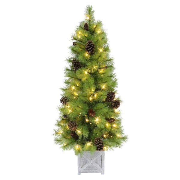 4.5 ft. Pre-Lit Arkansas Pine Potted Artificial Christmas Tree