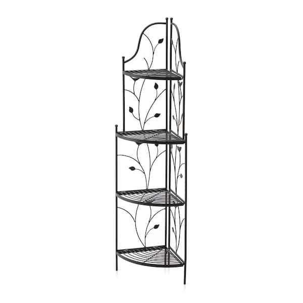 Glitzhome 52 in.H 4Tier Black Metal Corner Shelf Plant Stand or