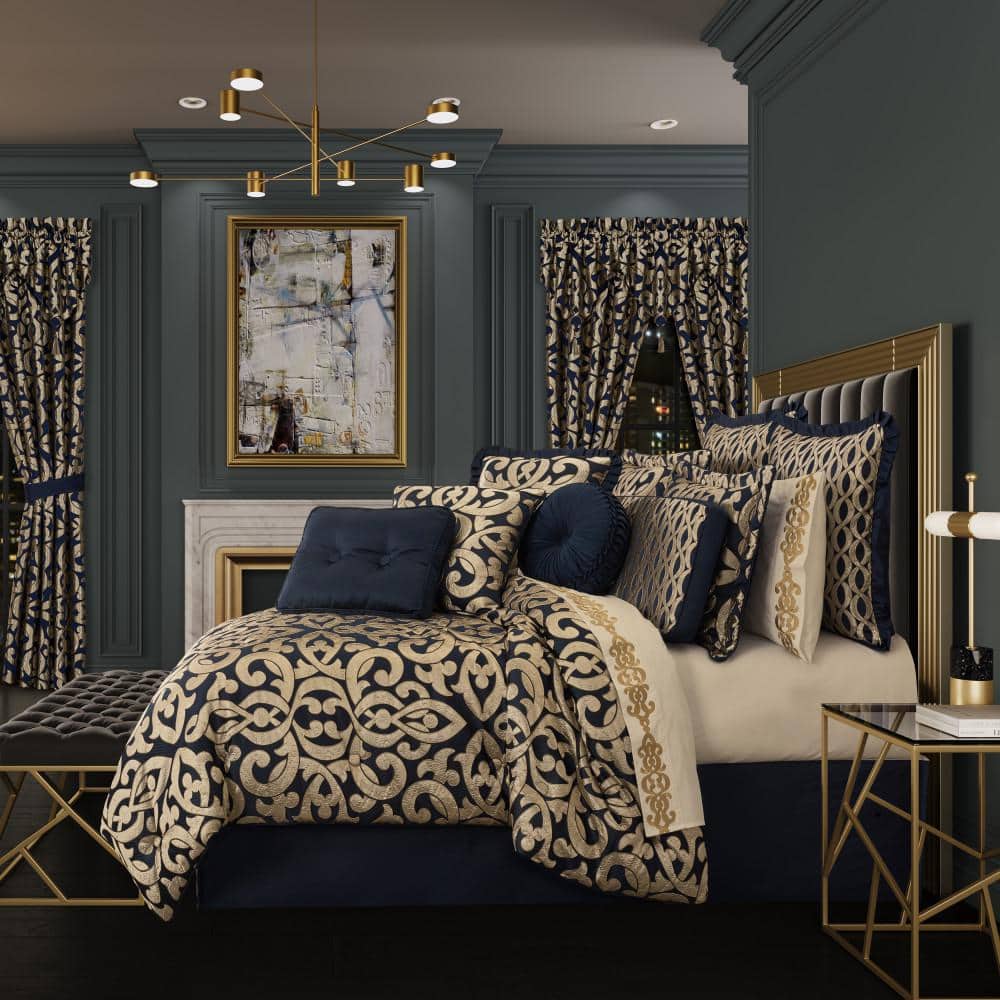 Baylor Navy Polyester Queen 4Pc. Comforter Set