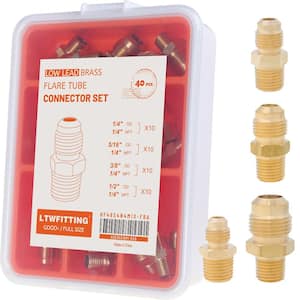 LTWFITTING Tube OD (3/8 in. 1/2 in. 5/8 in. 3/4 in.) x 3/4 in. Male NPT Brass  Flare Connector Set (8-Pack) HF48L12N4MIX - The Home Depot